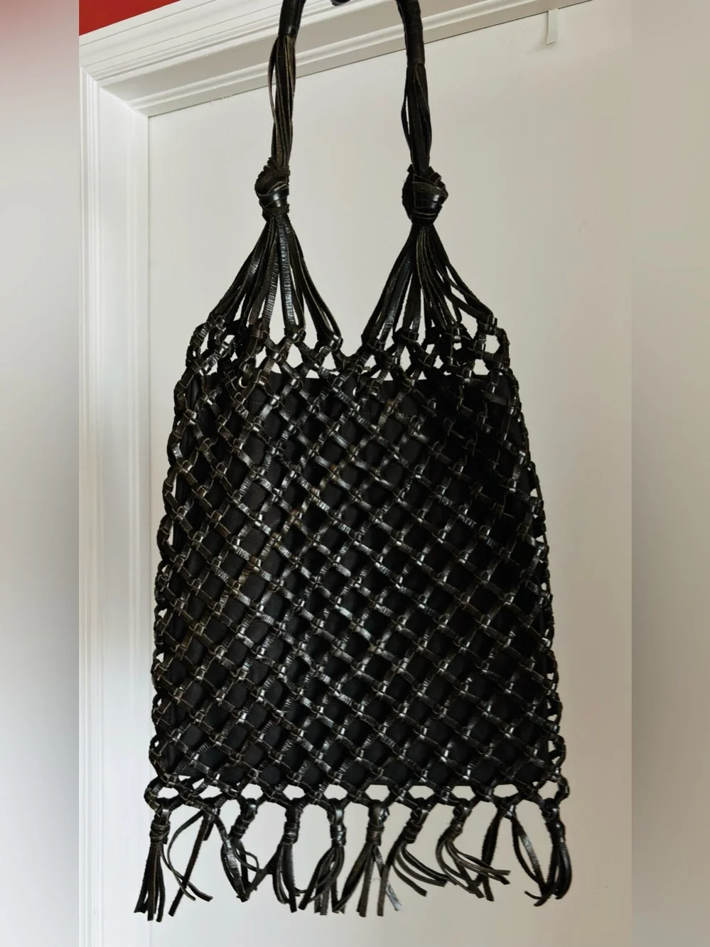 J. Crew Brown Woven Leather Fringe Tote